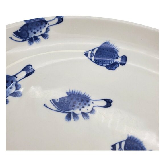 Crate & Barrel Fish Blue White Oval Ceramic Platter‎ 1 pc Serving Dish Nautical - Picture 4 of 9